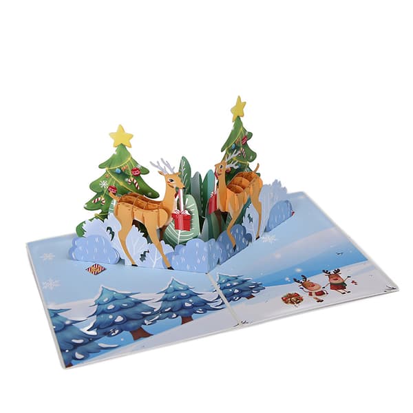 3D Christmas Card, Pop-up Christmas Card, Folded Three-dimensional Greeting Card (Double Christmas Deer)