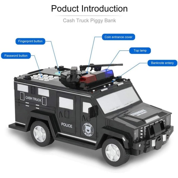 Spargris, Pansarbil Bank, Cash Coin Can ATM Bank med Ljus, ZQKLA