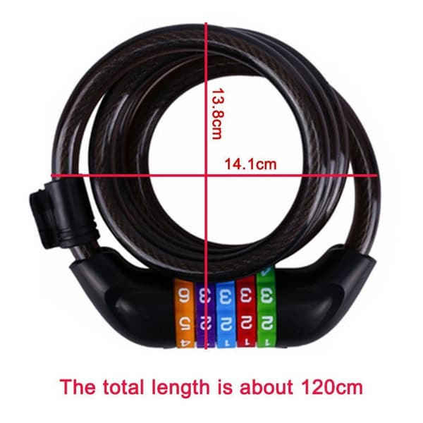 Svart sykkellås kabellås kombinasjonslås