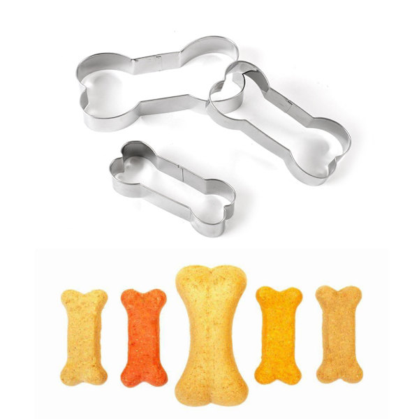3 store og små kageforme i rustfrit stål, hundebensform