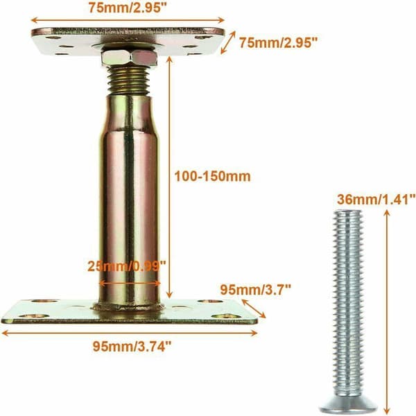 Paket Galvaniserade Justerbara Stolpfästen 100-150mm - För Konstruktion - Guld, DEBUNS