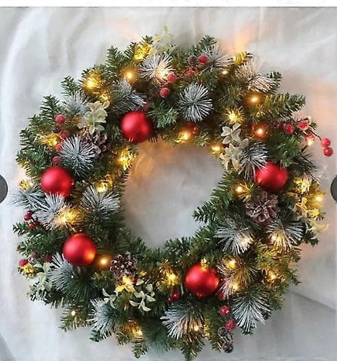 16 tommer forbelyst kunstig julekrans, oplyste julekranse til hoveddøren, indendørs udendørs julekrans vinterkrans