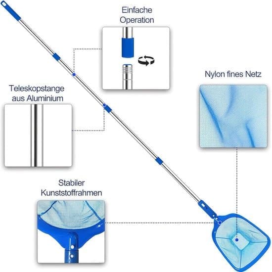 Telescopic Pool Net 180 cm - Fine Mesh Net for Leaves and Algae - For Swimming Pools, Ponds and Above-Ground Pools - Easy Cleaning
