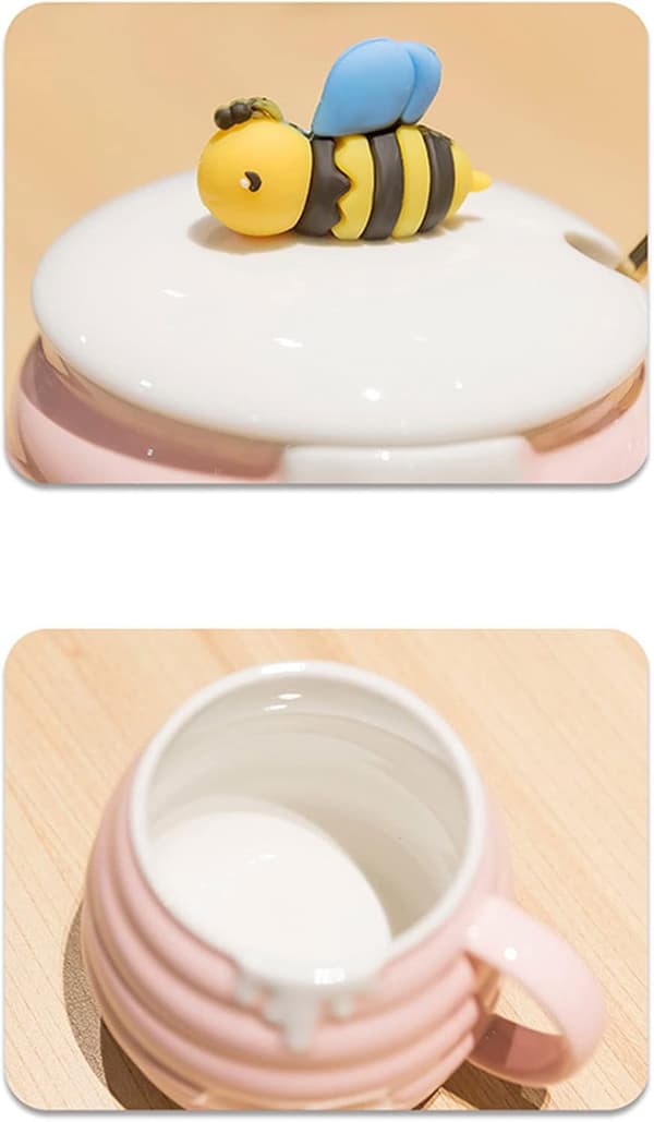 Keramisk mugg bi honungsburk relief kaffe med sked gul-B - Yellow-B