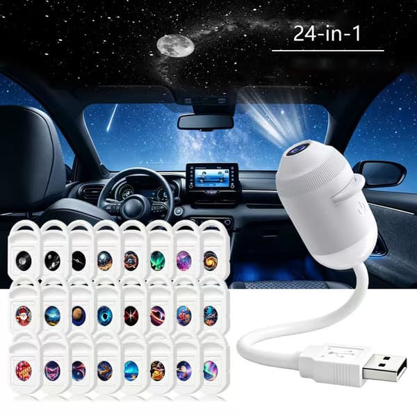 Bil USB Stjernehimmel Projektor, S-24-i-1 Projektor 24-i-1