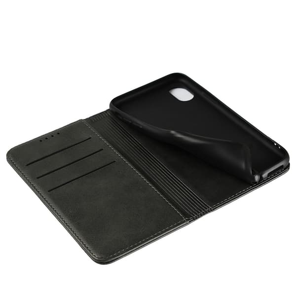 Svart Plånboksfodral, Premium Läderfodral Folio Flipskydd med Ställ Trådlös Laddning fo