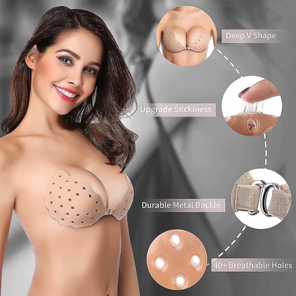 Adhesive bra, breathable strapless bra self-adhesive push up backless bra for women, 2 pcs (G)