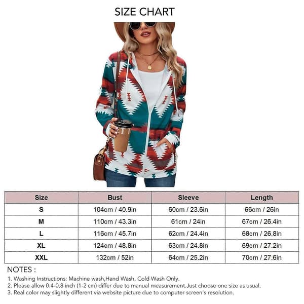Women's Long Sleeve Hooded Drawstring Pocket Geometric Pattern Casual Fit Coat for Shopping