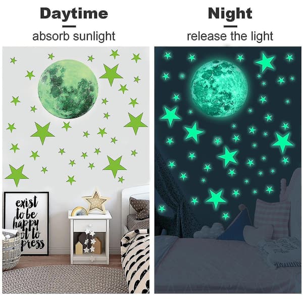 Selvlysende klistremerker Lysende prikker Stjerner og måne DIY vegg
