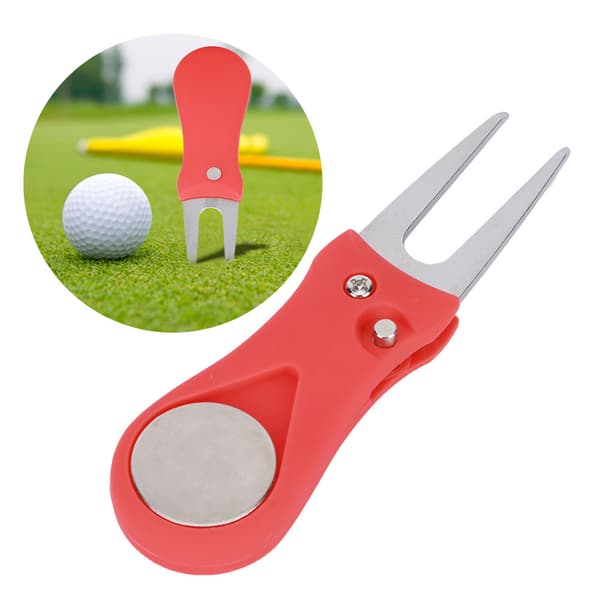 Portable Golf Green Divot Repair Tool Foldable Ball Fork Lawn Repair Golfer Practice Accessory Red