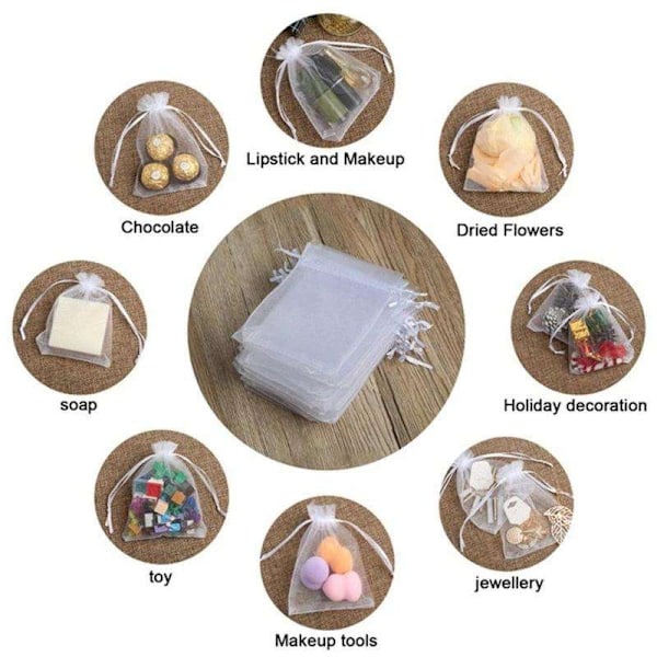 100 handgjorda vita organzapåsar, 9 x 7 cm [ZHE] Vit Vit White