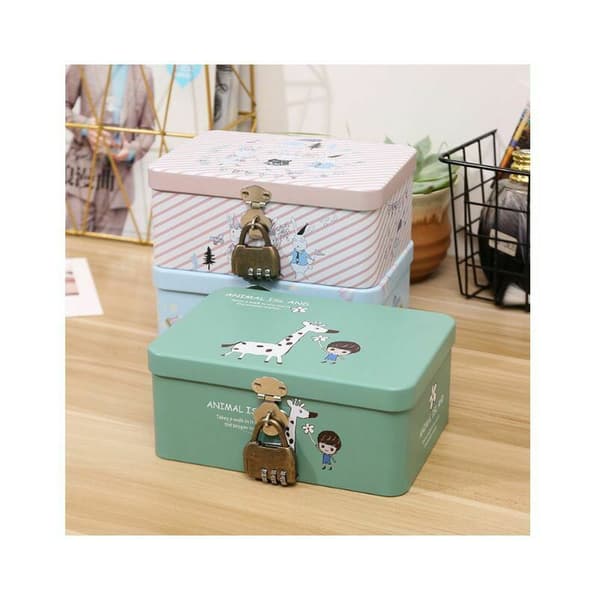 Iron Storage Box, Cute Password Box, Desktop Organizer, Small Cosmetic Box with Lock, Fresh Deer, Storage Box with Lock