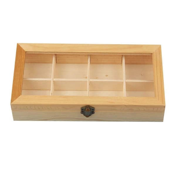 Display Cabinet with 8 Compartments, Wooden Tea and Coffee Rack, Storage Box