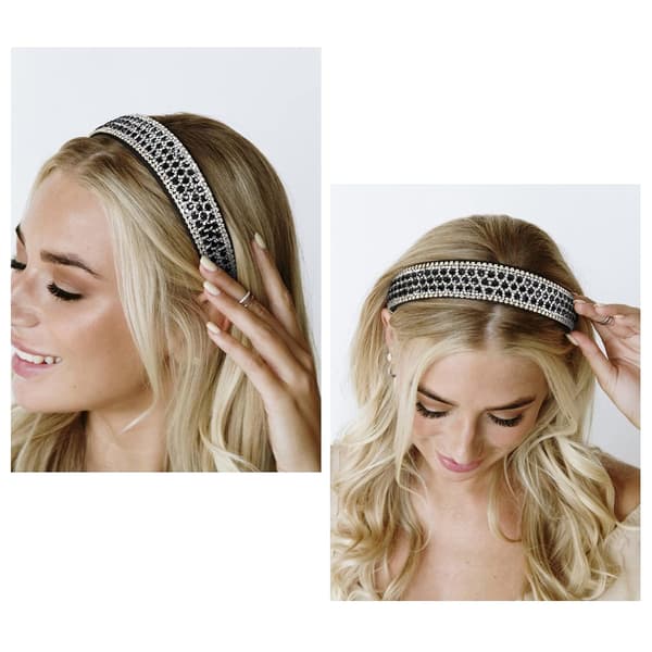 Strass-hårbånd til kvinder og piger, trendy skinnende sort hårbånd, tyndt og elastisk, glitrende hårtilbehør