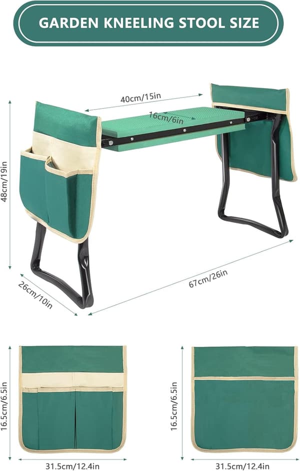 Garden stool foldable 2-in-1 work stool with EVA foam mat, tool bag-XF15-