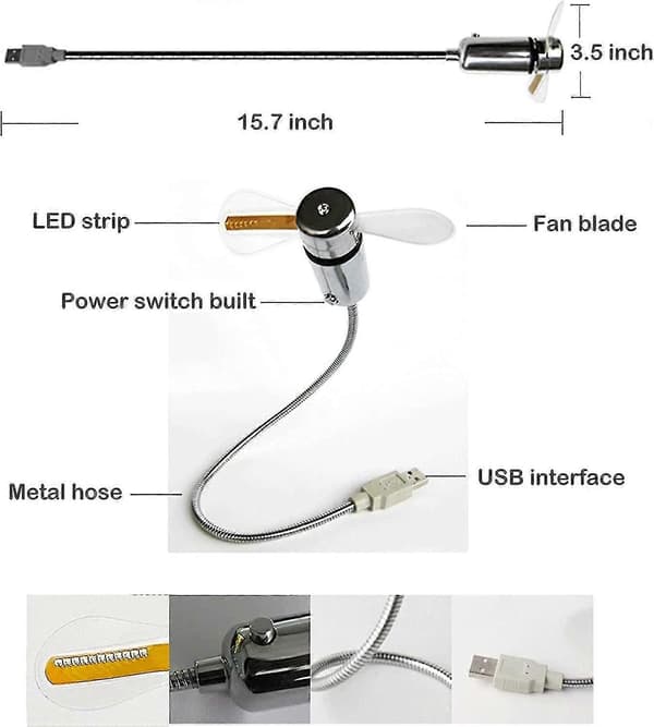 LED USB-blæser, Ny Kreativ Programmerbar USB-drevet Bærbar Blæser, Mini Svanehals DIY Beskedblæser Til Bærbar Og Computer - Farverige Lys [DB]