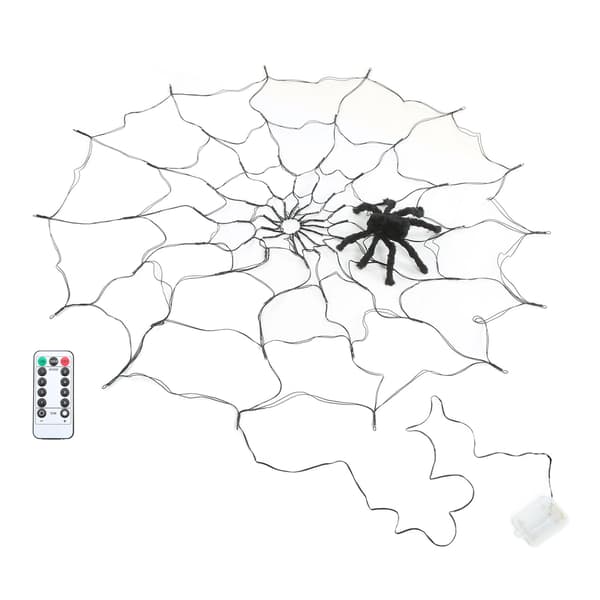 LED Spider Web Lights Great Decoration Waterproof Remote Control Design Halloween Decorations Lights with Black Spider Warm White