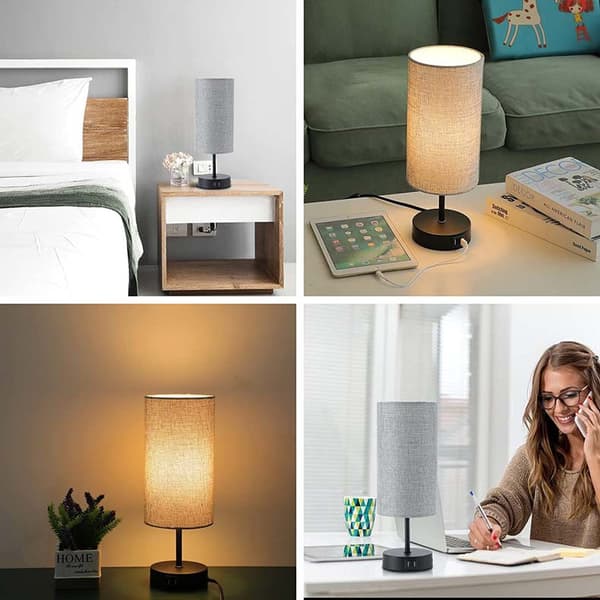 Nattbordslampe, soveromsbordlampe med LED-pære, liten lampe til stuen (grå)