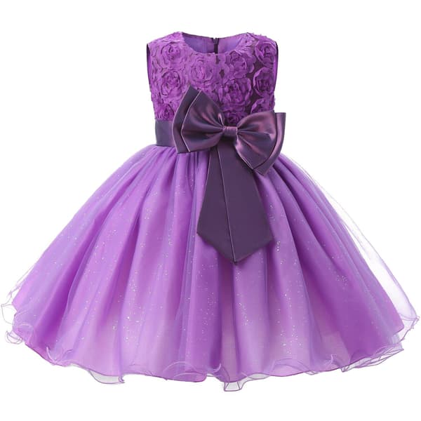 Festklänning med rosett och blommor - Lila Purple one size