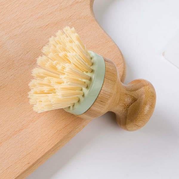 Bamboo brush, scrubbing brush for cleaning dishes, flat pans, kitchen, 2-pack