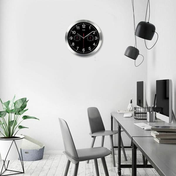 Quartz Round Wall Clock, Aluminum Silent Indoor Wall Clock with