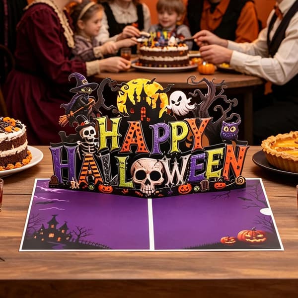 Halloween Pop-Up kort spøgelse græskar hjemsøgt hus kranie skulptur -