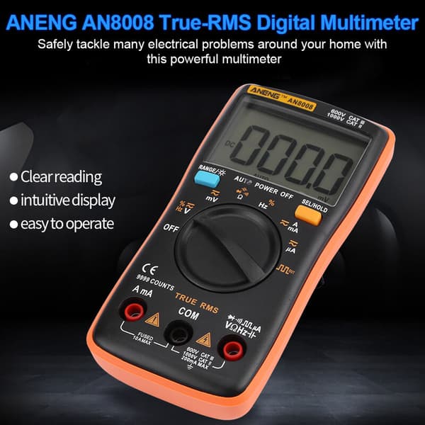Digitaalinen yleismittari, ANENG AN8008 True-RMS digitaalinen yleismittari AC DC ampeerimittari virta Ohm-mittari