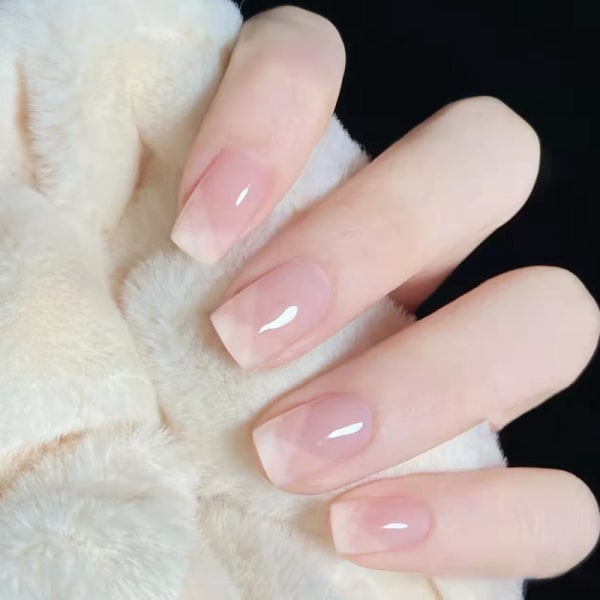 pack of 24 press-on nails, short nude pink French false nails