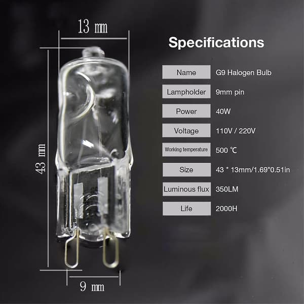 G9 Oven Lamp High Temperature Resistant Durable Halogen Bulb For Refrigerators Ovens Fans 40w(FMY)