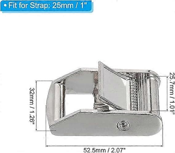 Skralderemspænde, 5-pak metalspænder 5,26 cm til 25 mm webbing, sølv