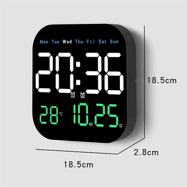 Digital Wall Clock Temperature Date Weekday Electronic Desk Clock 12/24H Wall Mounted LED Al Orange Red