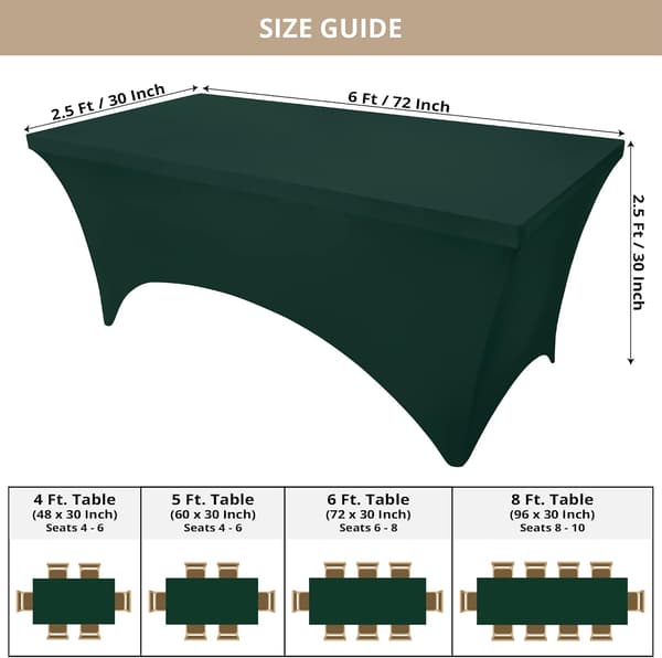 Kök Spandex Dug 2-pak [6FT, Jægergrøn] Tætsiddende, Vaskbar og Krølfri Stretch Rektangulær Terrasse Dug_tfrf