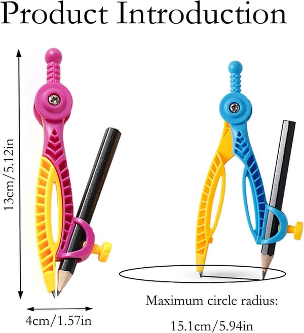 Set of 2 Ergonomic Study Circles for Math and Geometry, Round Drawing Tool Circle with Pen, Circle with Pen Holder