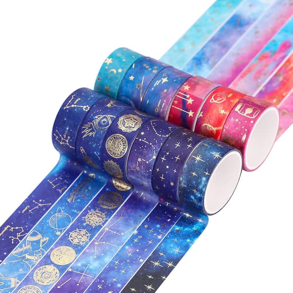 12 ruller teipsett, stjernehimmel dekorativ washi-teip 15 mm x 2 m