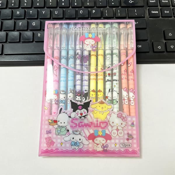 Anime-skoleartikler 12 stk sorte kuglepenne søde merch tilbage til skolen materialer