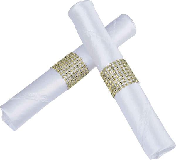 Sølv Rhinestone Bånd Servietring Bling Sæt til Dekoration 50