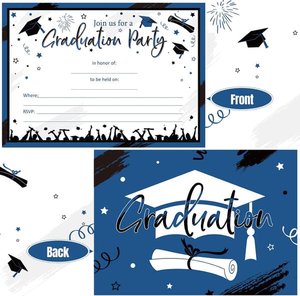 30 st inbjudningskort till examensfest, blå svart blå - Blue Black