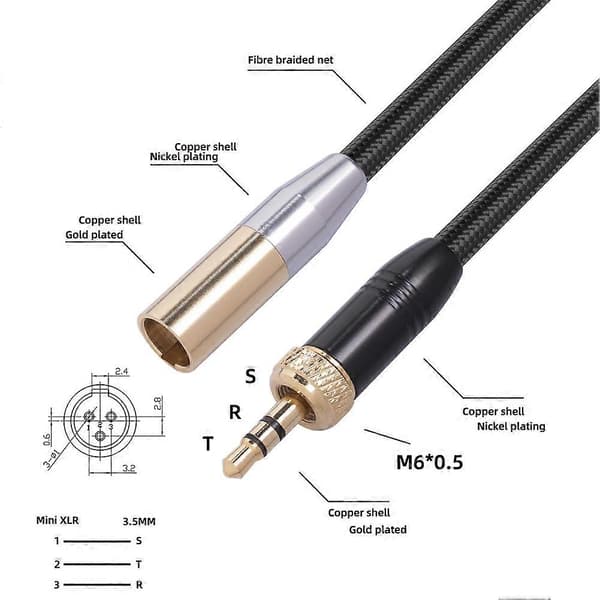 Lydmikrofonkabel Intern gjenge 3,5 MM hann til MINI XLR 3PIN adapterkabel for speilreflekskamera lydkabel