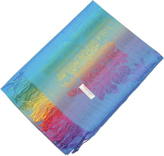 Fargerike blomster Jacquard bomullspashmina Kvinne Wrap Sjal frynser Skjerf, Blå