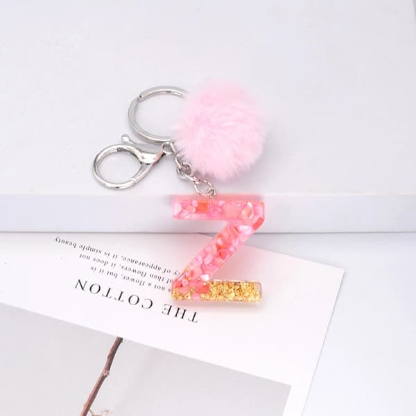 Pompon Nøglering Fluffy Kugle Nøglering Harpiks Initial Nøglering Tilbehør Z Z Z