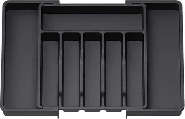 Cutlery Holder - Black, Expandable Cutlery Tray, Adjustable Drawer Organizer for Kitchen, Compa