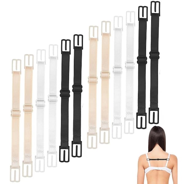 12-pack Elastic Bra Straps Adjustable - with Anti-slip Buckle - Available in Black, White, and Beige
