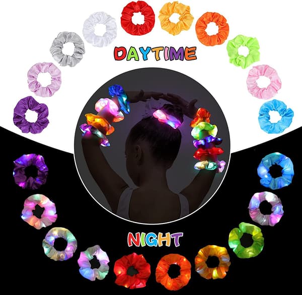 6 stk. LED-lys scrunchie, lysende elastisk hårbånd, scrunchies til piger, lysende hestehale hårbånd til neon Halloween jul fødselsdag
