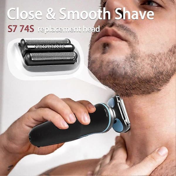 2-pak 74S S7 Erstatningshoved til Braun S7 Barbermaskiner, Rustfrit Stål Blade & Præcisionsfolie, Glat Barbering Uden Træk.