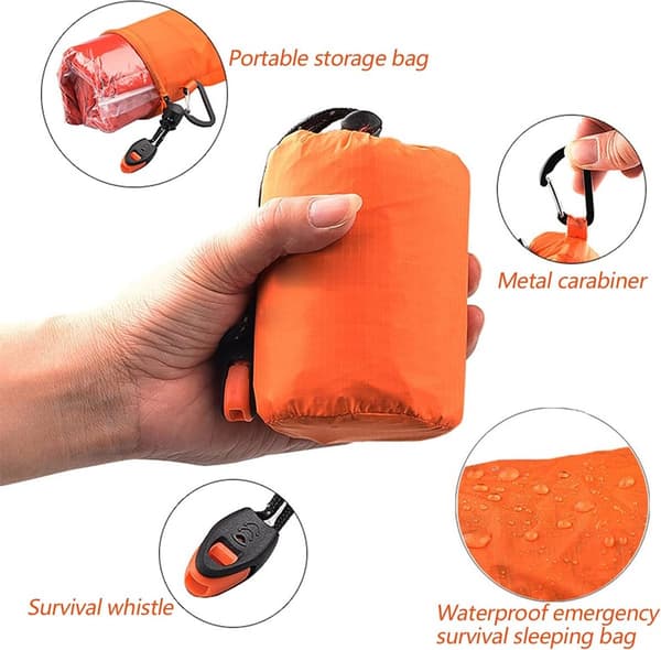 Emergency Bivy Bag, Reusable Sleeping Bag, Ultralight Heat Resistant, Orange