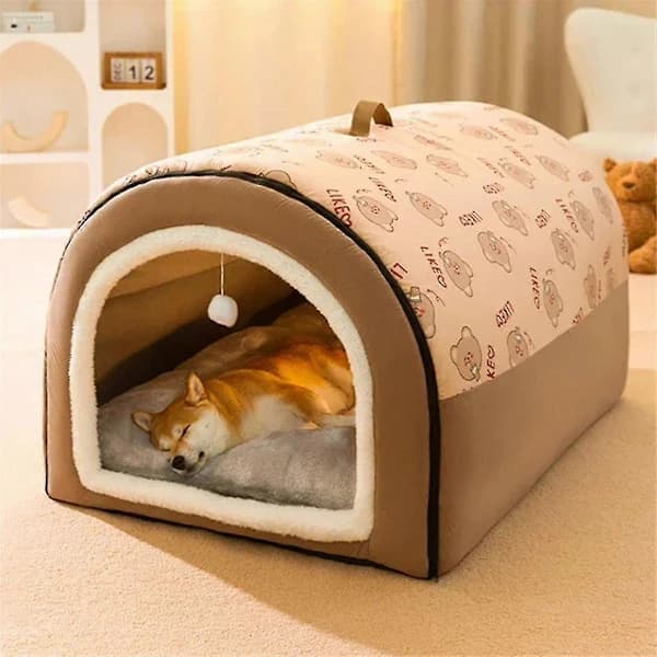 Vinterhundehus Varm hundehusmatte Avtakbar vaskbar hundeseng Rede Dyp søvntelt For mellomstore store hunder Hus S