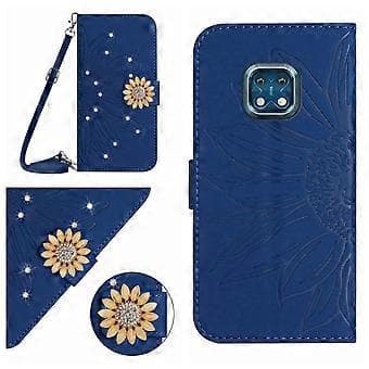 Compatible with Nokia XR20 Embossed Sunflower with Diamonds Magnetic Card Holder Wallet Phone Case with Shoulder Strap - Blue Blue Blue
