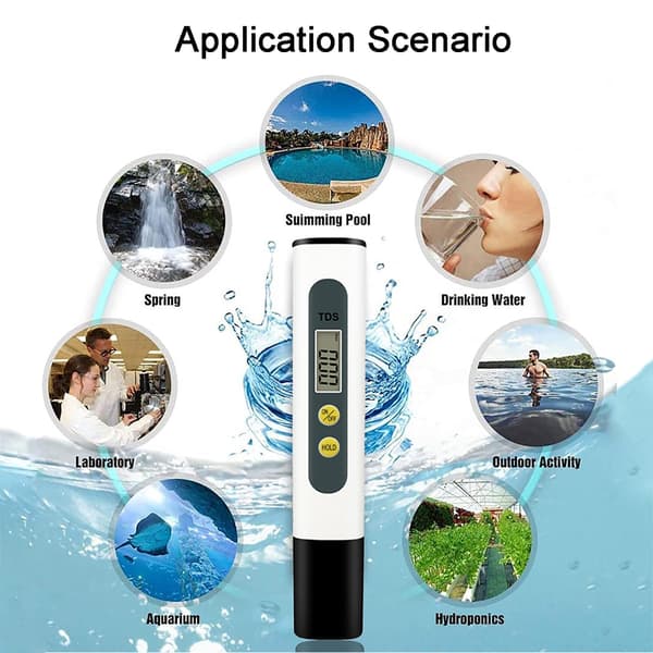 TDS Digital Vandkvalitetstester med Stor LCD Digital Skærm til Hjemmeindustri Hydroterapi, 0-9999PPM, Drikkevandskvalitetsmonitor (Sort)