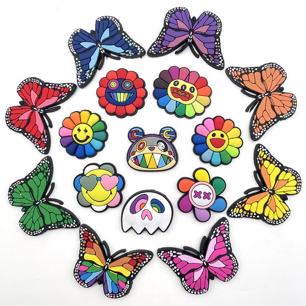 16 stk. sko tilbehør, gummi sko spænder, PVC trykte sko blomster, DIY tilbehør