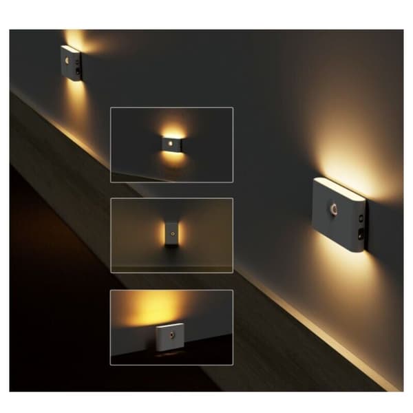 Set med 2 rörelsesensor LED-nattlampor, LED-garderobslampor, USB-laddningsbara induktionslampor, magnetisk LED-induktionslampa för sovrum, badrum, kit